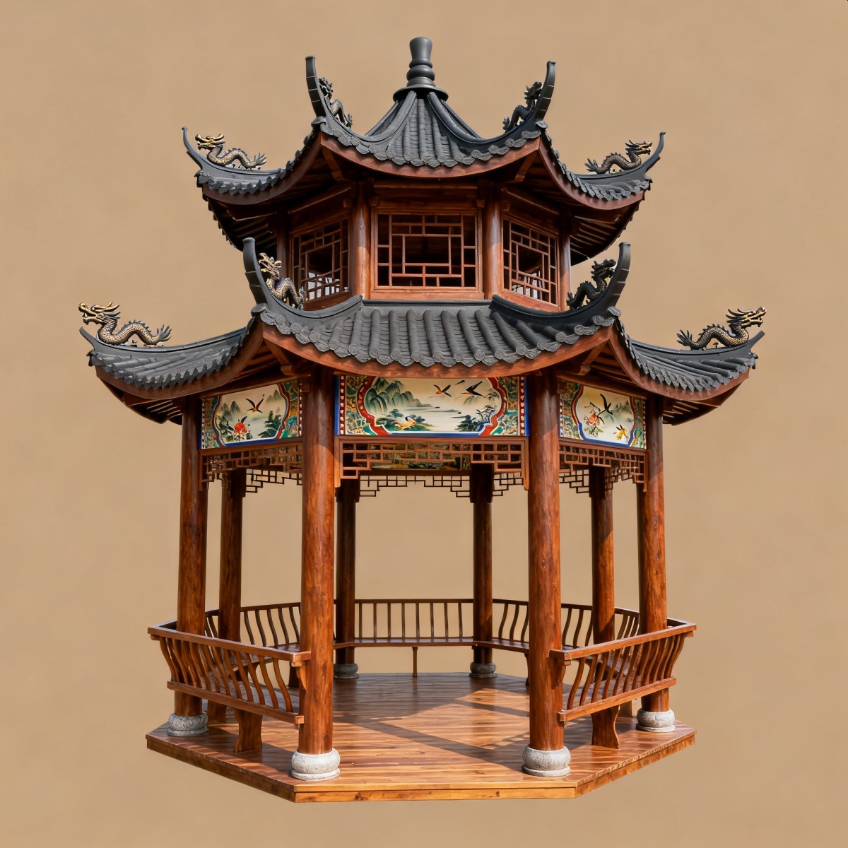 浙江仿古风格防腐木凉亭,实木凉亭,木亭